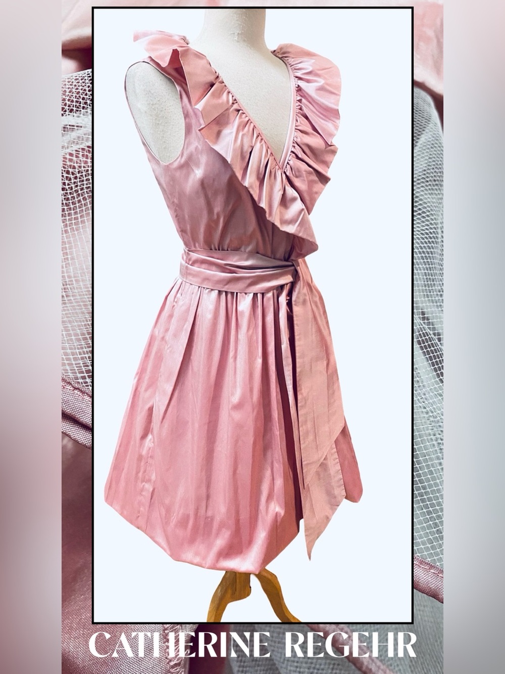 CATHERINE REGEHR made in Canada Dusty Pink Silk Taffeta Dress NEW M/L